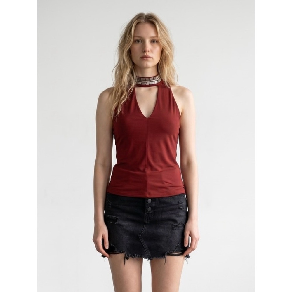Guess Burgundy Choker Sleeveless Tank Top